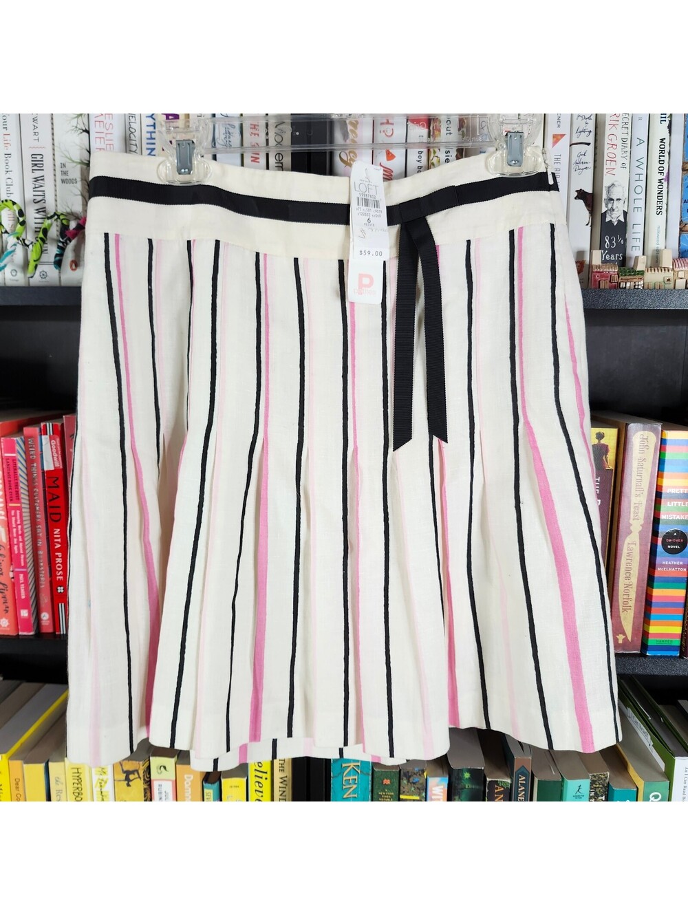 Ann Taylor LOFT Petites Linen Blend Pleated Skirt 6P NWT Ivory Pink Stripe